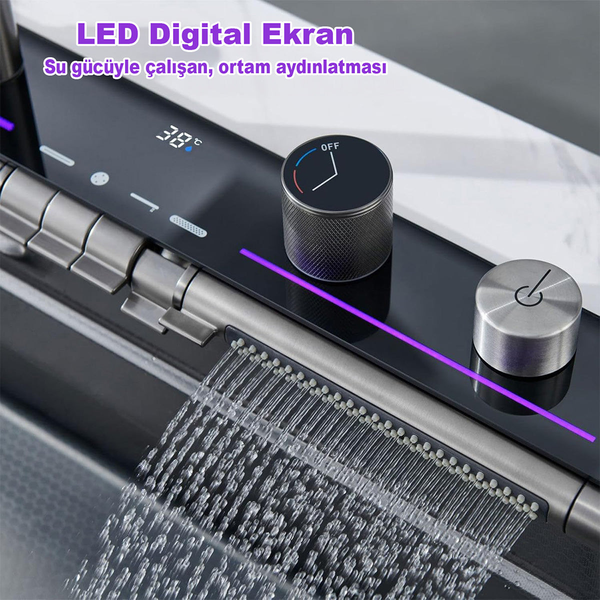 Fleko Light Akıllı Şelale Teknolojik Eviye Seti Batarya Mutfak Evyesi 75x45 cm