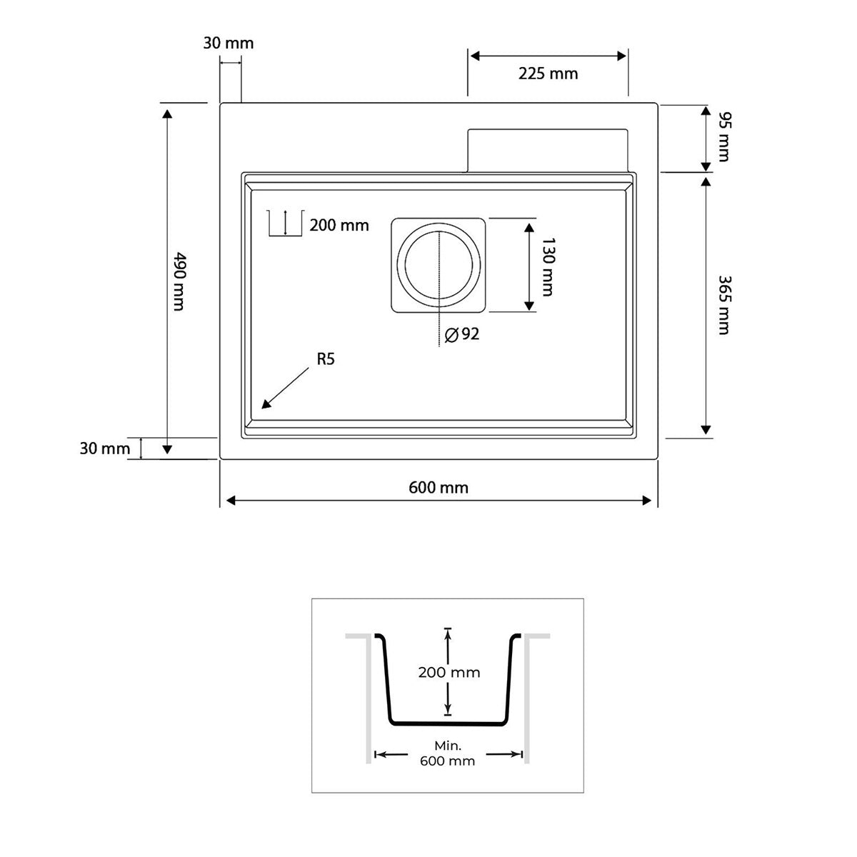 Real Stone Angel Granit Akıllı Eviye Seti Antrasit 60×49 cm