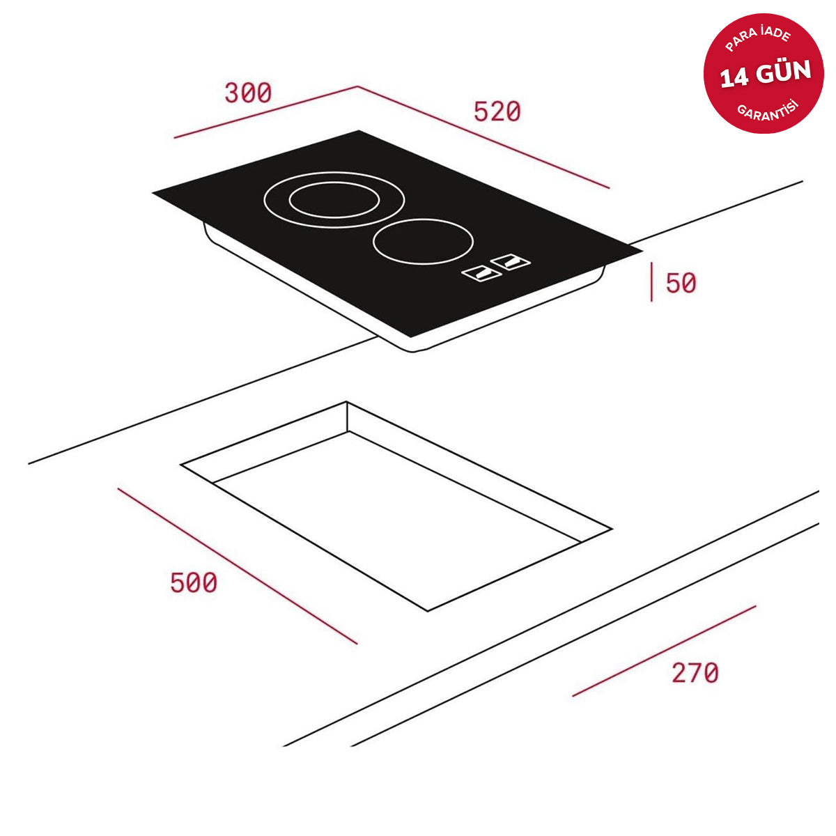 Teka IR 3200 İndüksiyon Ocak 2 Gözlü Siyah Cam Ocak 52x30 cm