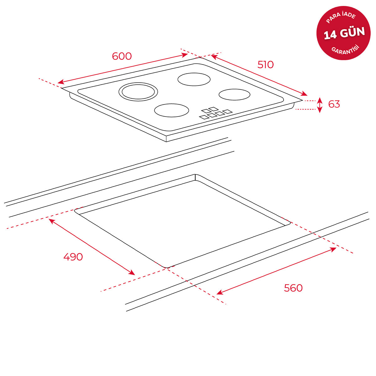 Teka TZ 6316 Ankastre Ocak Elektrikli Siyah Cam Vitroseramik 60 cm