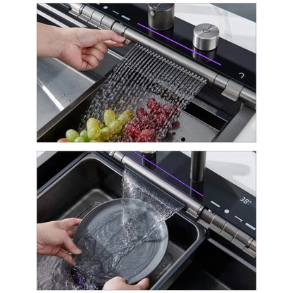 Fleko Light Akıllı Şelale Teknolojik Eviye Seti Batarya Mutfak Evyesi 75x45 cm