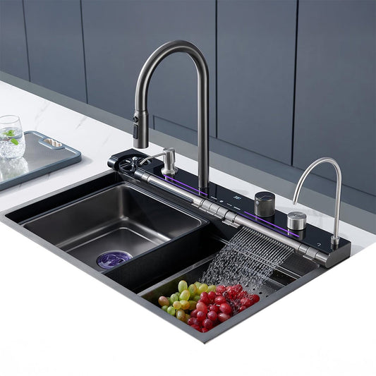 Fleko Light Akıllı Şelale Teknolojik Eviye Seti Batarya Mutfak Evyesi 75x45 cm