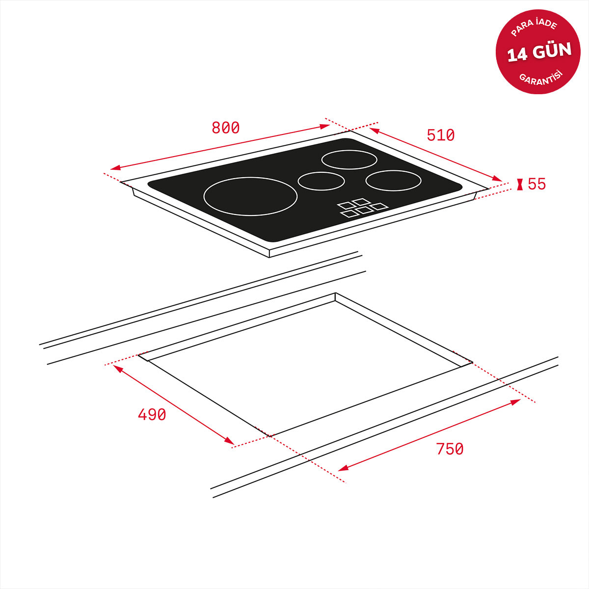 Teka IR 8430 5 Zone Siyah İndüksiyon Ocak Kumandalı Pro 80 cm