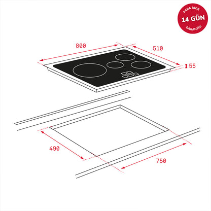 Teka IR 8430 5 Zone Siyah İndüksiyon Ocak Kumandalı Pro 80 cm