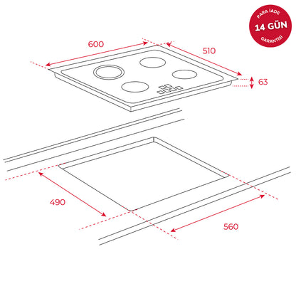 Teka TZ 6316 Ankastre Ocak Elektrikli Siyah Cam Vitroseramik 60 cm